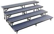 NPS Choral Riser, 4 Level Straight Edge, 8', Blue Carpet